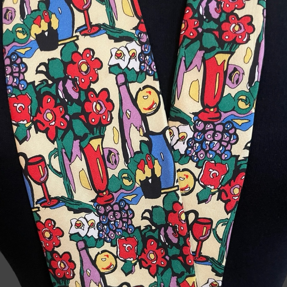100% Silk Tie By Georges Duboeuf Made in France | Wine Theme | Colorful | New
